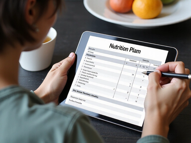 Άτομο που συμπληρώνει ένα εξατομικευμένο διατροφικό πλάνο σε tablet